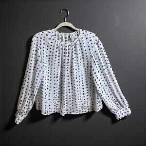 Worthington Blouse Women's Size M White & Black Polka Dot Long Sleeve Sheer